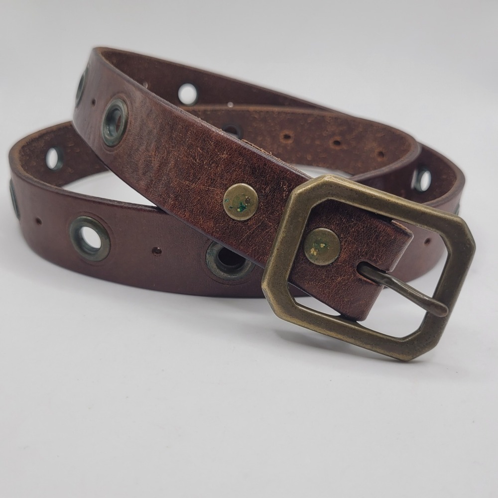 American Eagle Belt Sml Brown Leather Grommet Rivets Distressed Industrial Boho